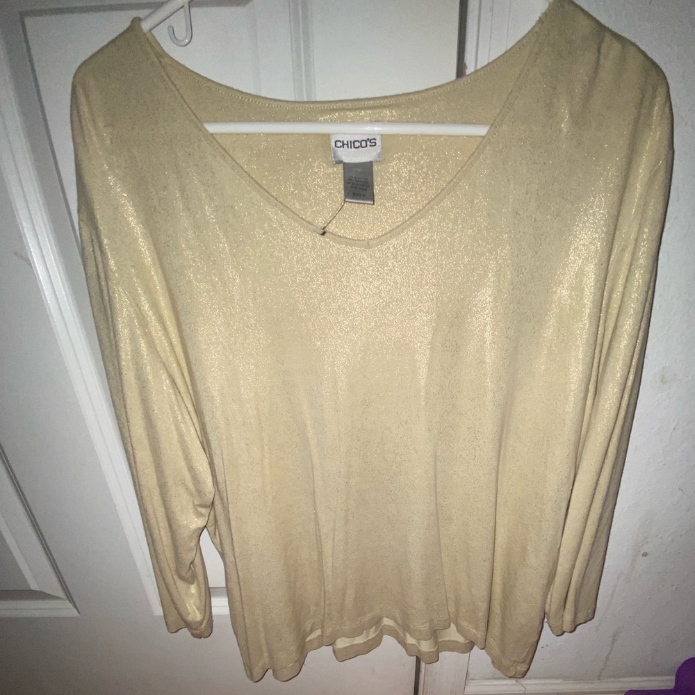 Chico’s sparkly gold top - 3/4 length sleeves - Chico’s size 3